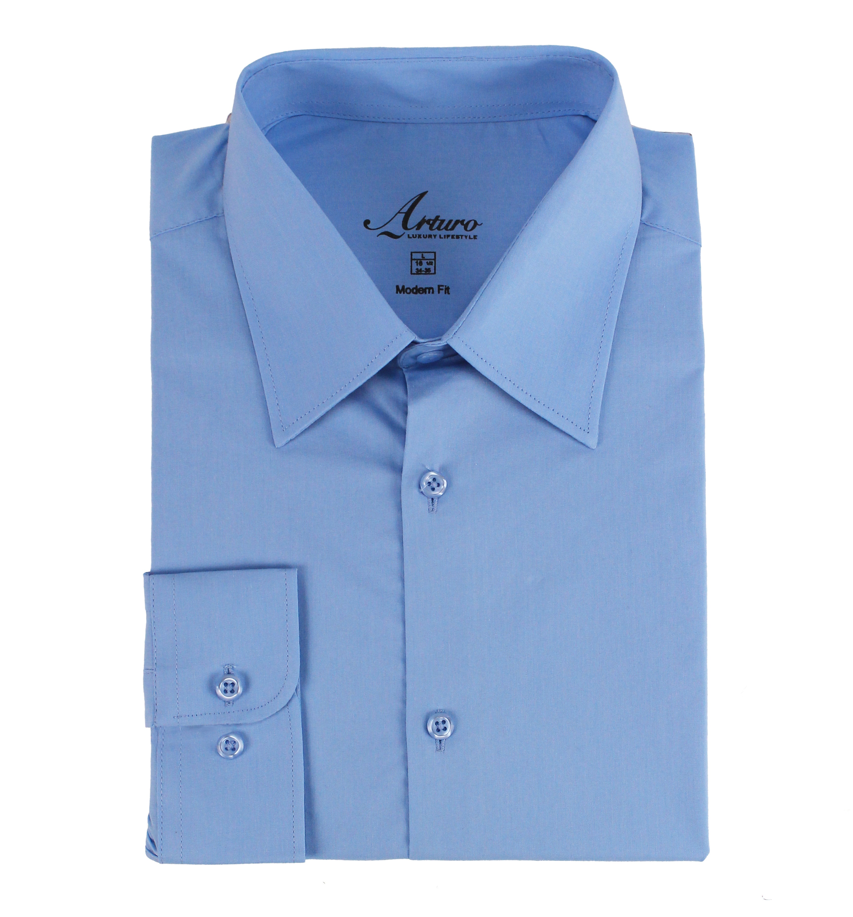 A folded light blue dress shirt with a pointed collar, button-down front, and a single-button cuff, shown on a plain white background. The brand name 'Arturo' is visible on the inner neck label.