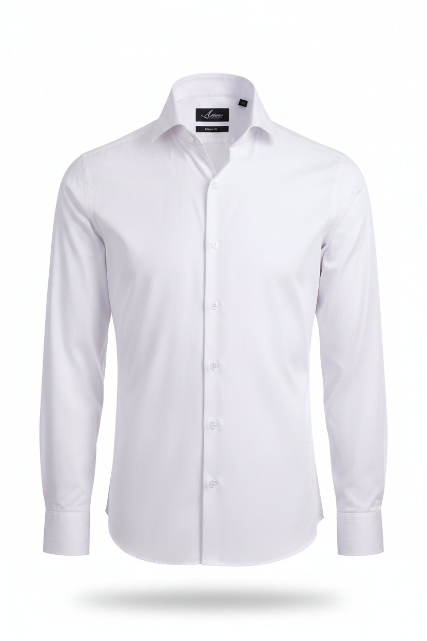 A white dress shirt with a pointed collar, button front, and a single-button cuff, shown on a plain white background. The inside collar shows the brand name Arturo.