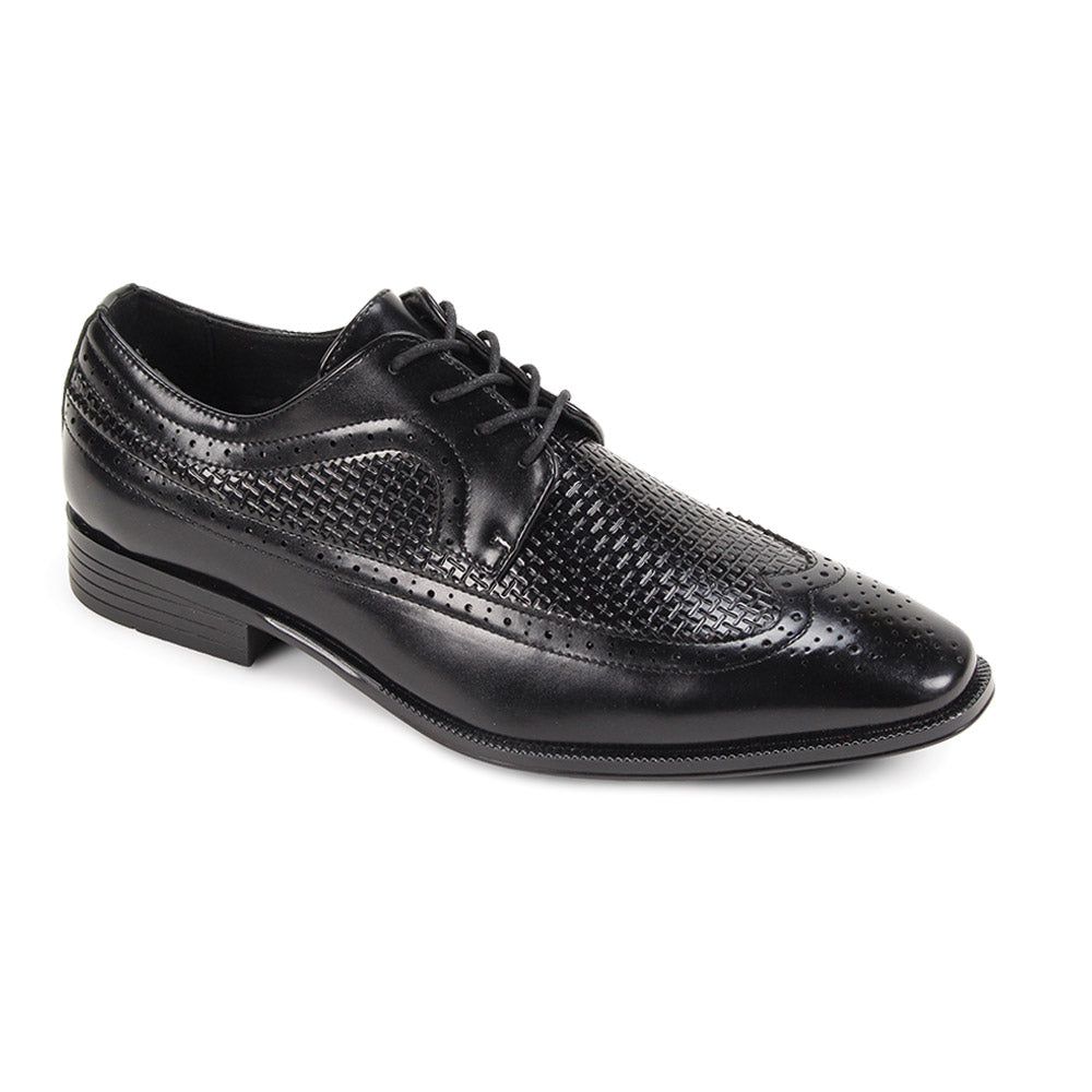 Black dress shoe on a white background