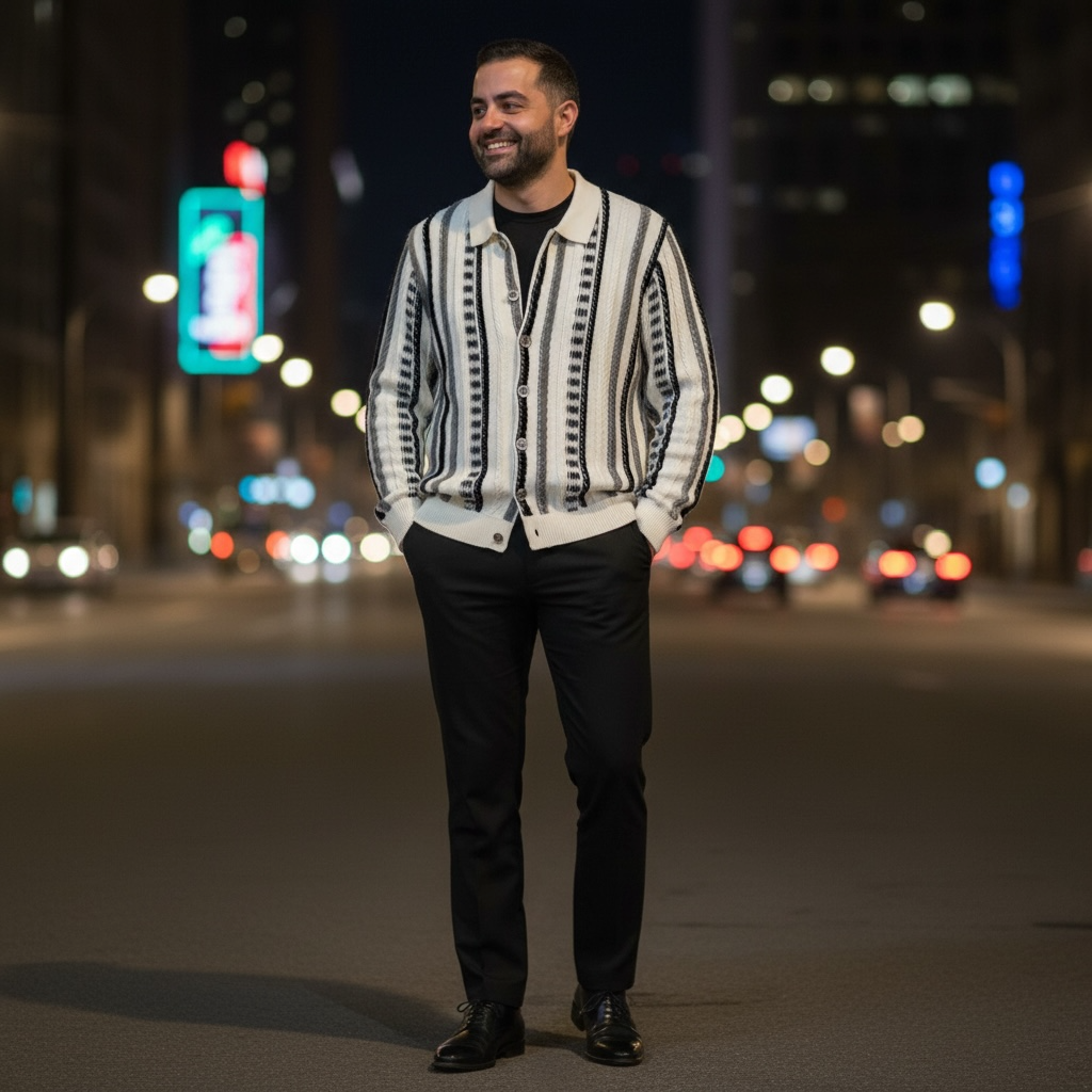 PRESTIGE | SW-611 | TEXTURED BUTTON DOWN SWEATER
