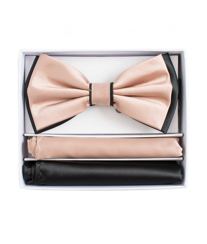 Brand Q | BT2T100 | Pre-Tied Two-Tone Satin Bow Tie & 2 Pocket Squares