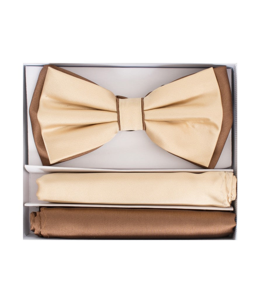 Brand Q | BT2T100 | Pre-Tied Two-Tone Satin Bow Tie & 2 Pocket Squares