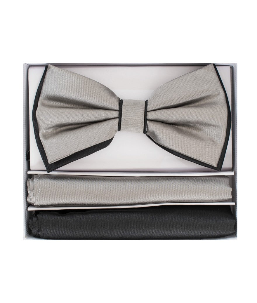 Brand Q | BT2T100 | Pre-Tied Two-Tone Satin Bow Tie & 2 Pocket Squares