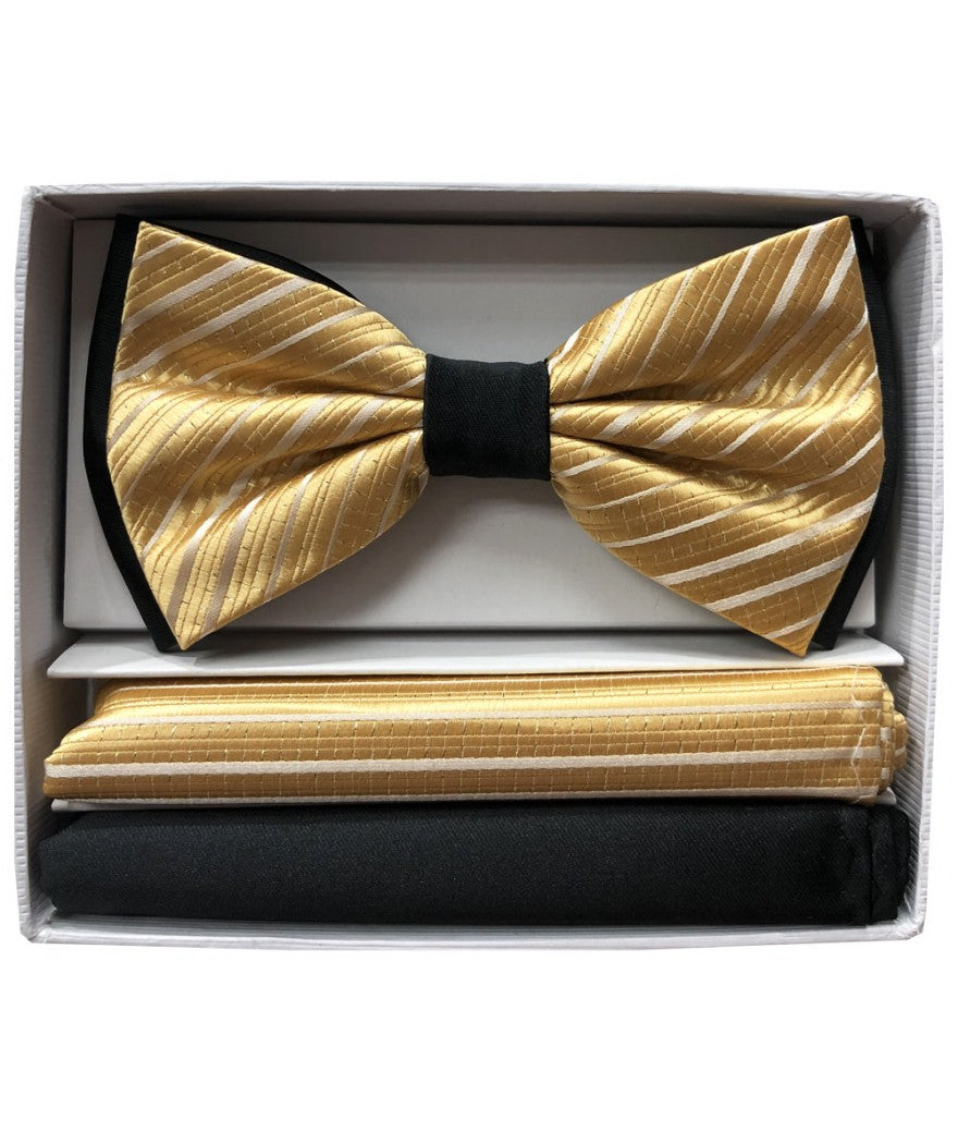 Brand Q | BT2T108 | Pre-Tied Two-Tone Satin Bow Tie & 2 Pocket Squares
