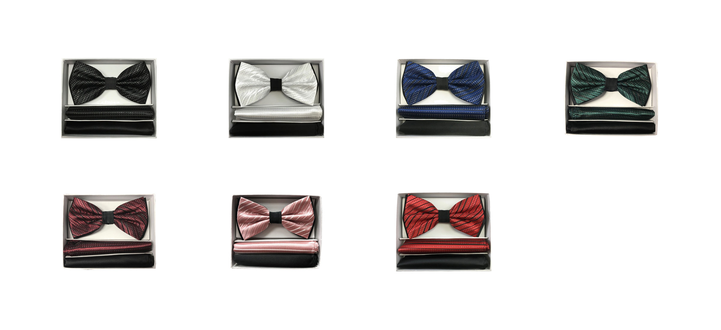 Brand Q ~ Pre-Tied Two-Tone Satin Bow Tie with Pocket Squares ~ BT2T108