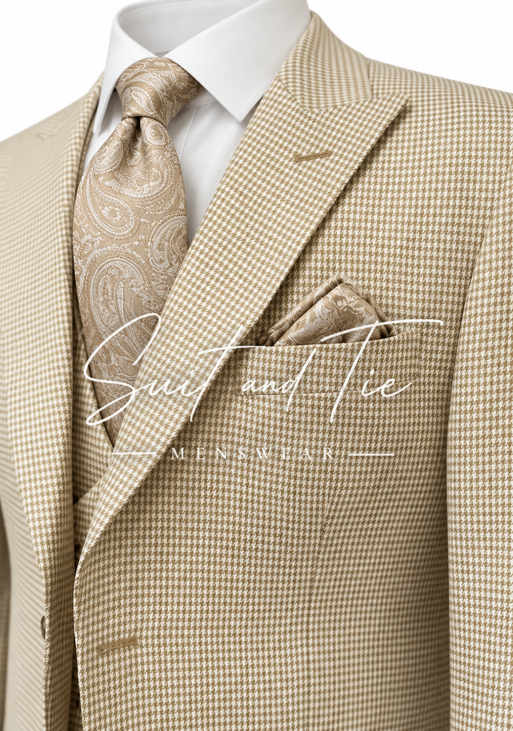 Vitali M3072 Three-Piece Houndstooth Peak Lapel Suit