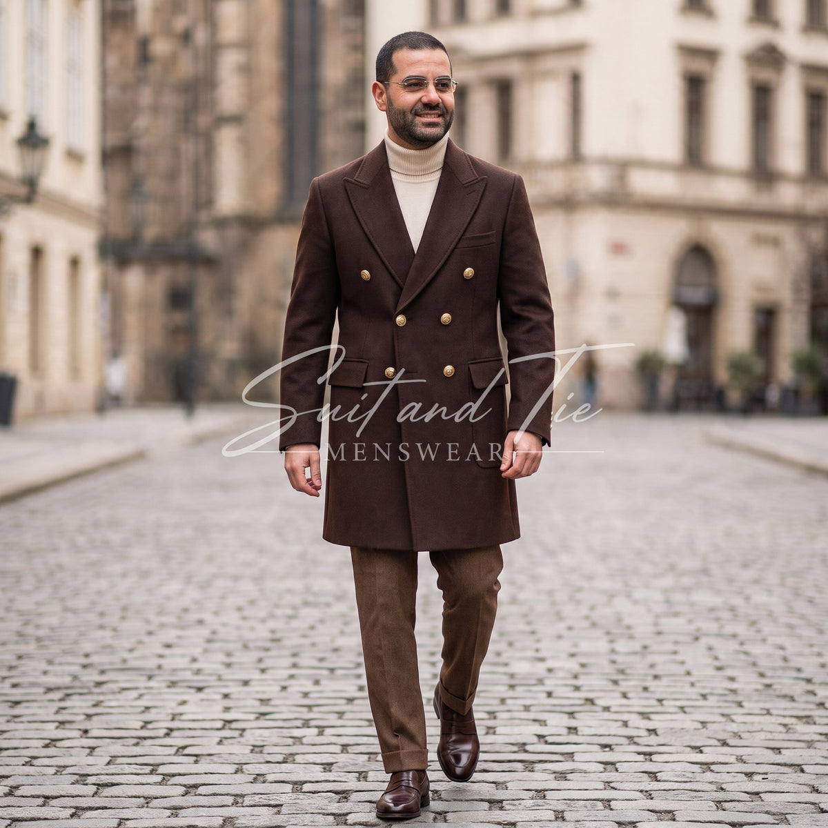 Wessi Slim Fit Double Breasted Peak Lapel Peacoat