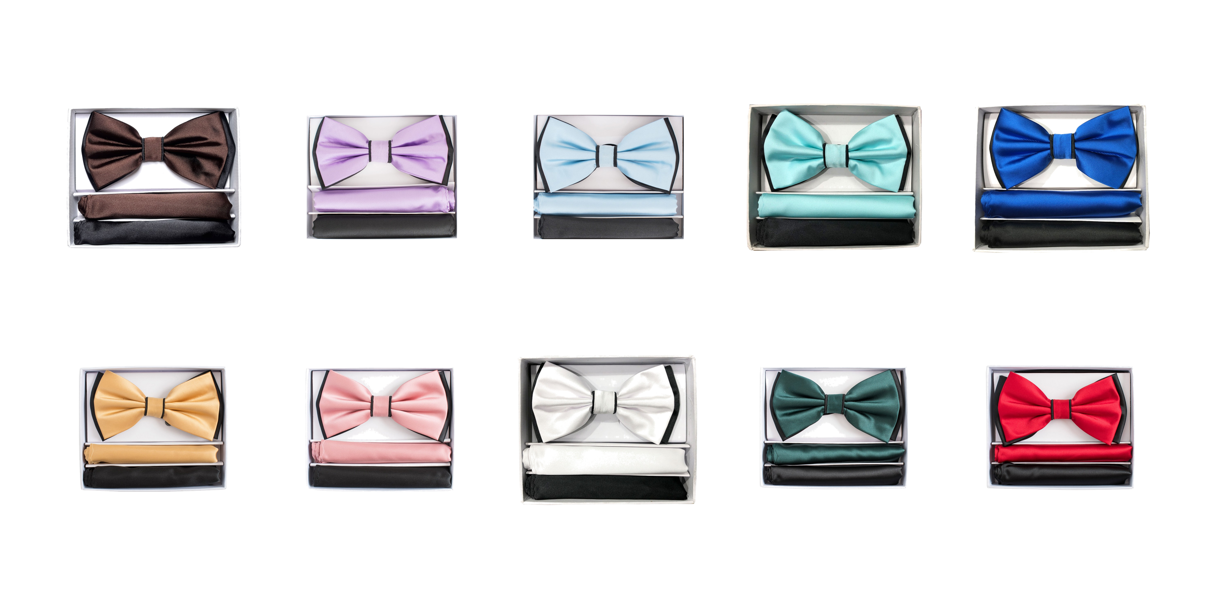 BRAND Q ~ BT2T100 ~ PRETIED 2 TONE SATIN BOW TIE W/ 2-HANKIES