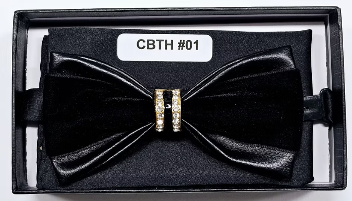 Charles Wain | CBTH | Faux Leather & Velvet Bow Tie with Center Stone
