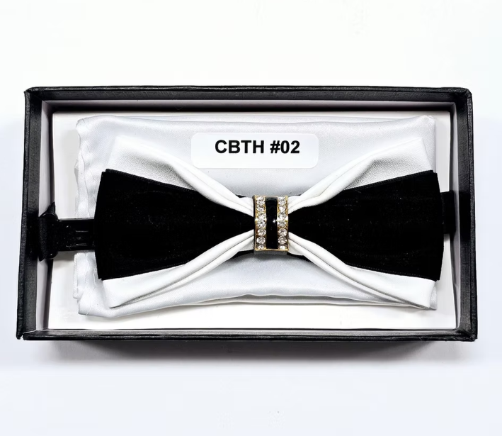 Charles Wain | CBTH | Faux Leather & Velvet Bow Tie with Center Stone