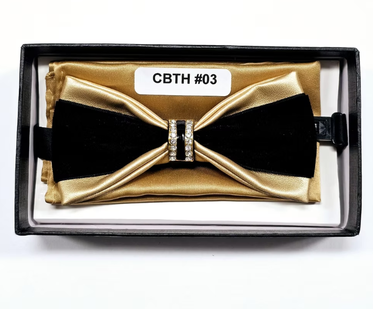 Charles Wain | CBTH | Faux Leather & Velvet Bow Tie with Center Stone