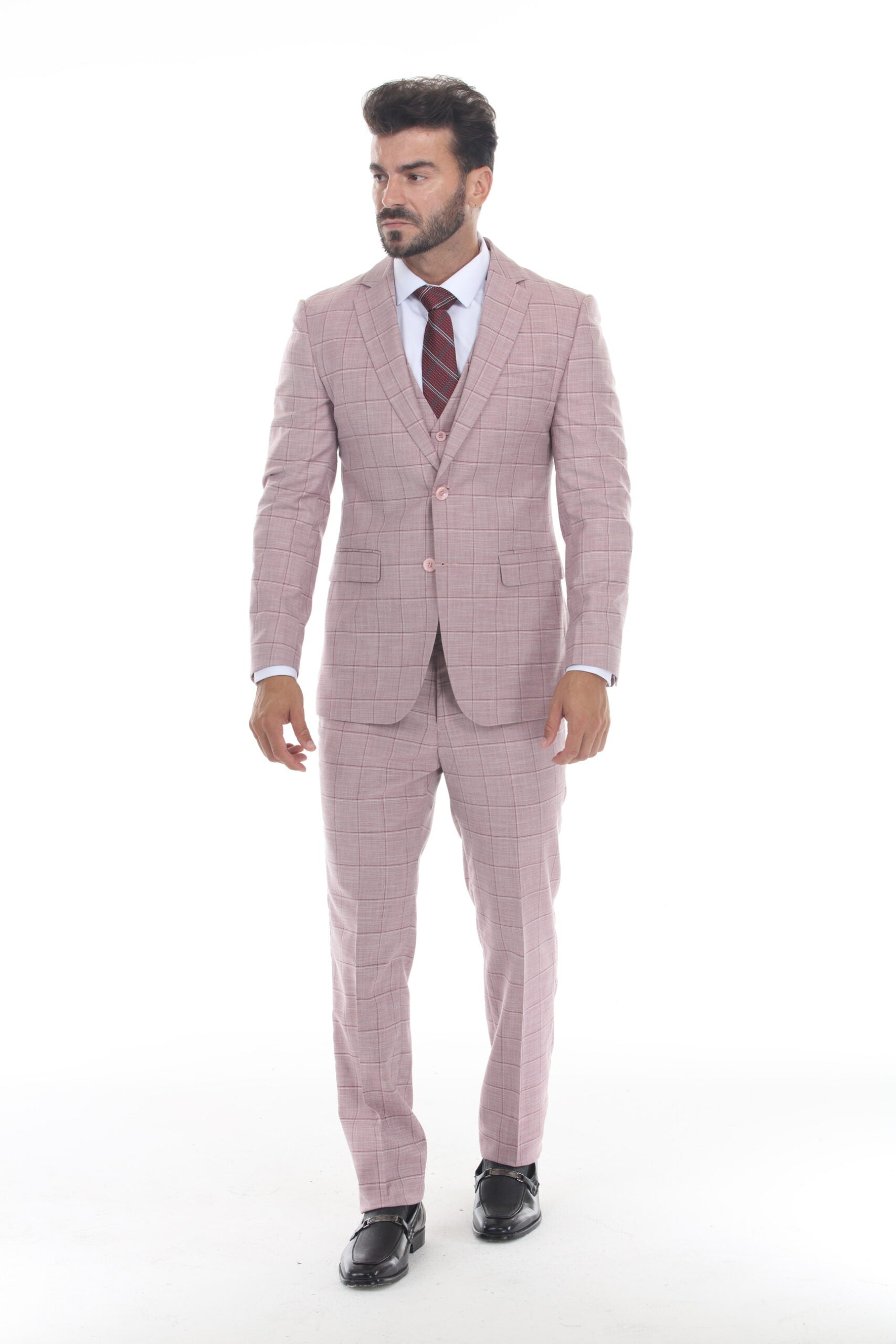 Derman | CHK | Plaid 3-Piece Notch Lapel Vested Suit