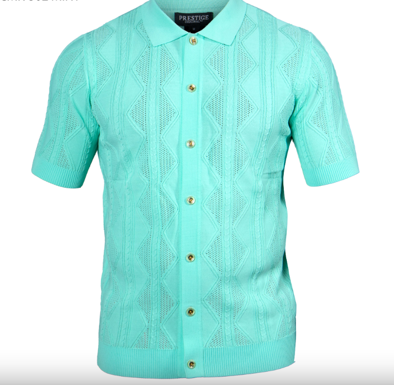 Prestige CMK302 Luxury Knit Button Down Short Sleeve Shirt