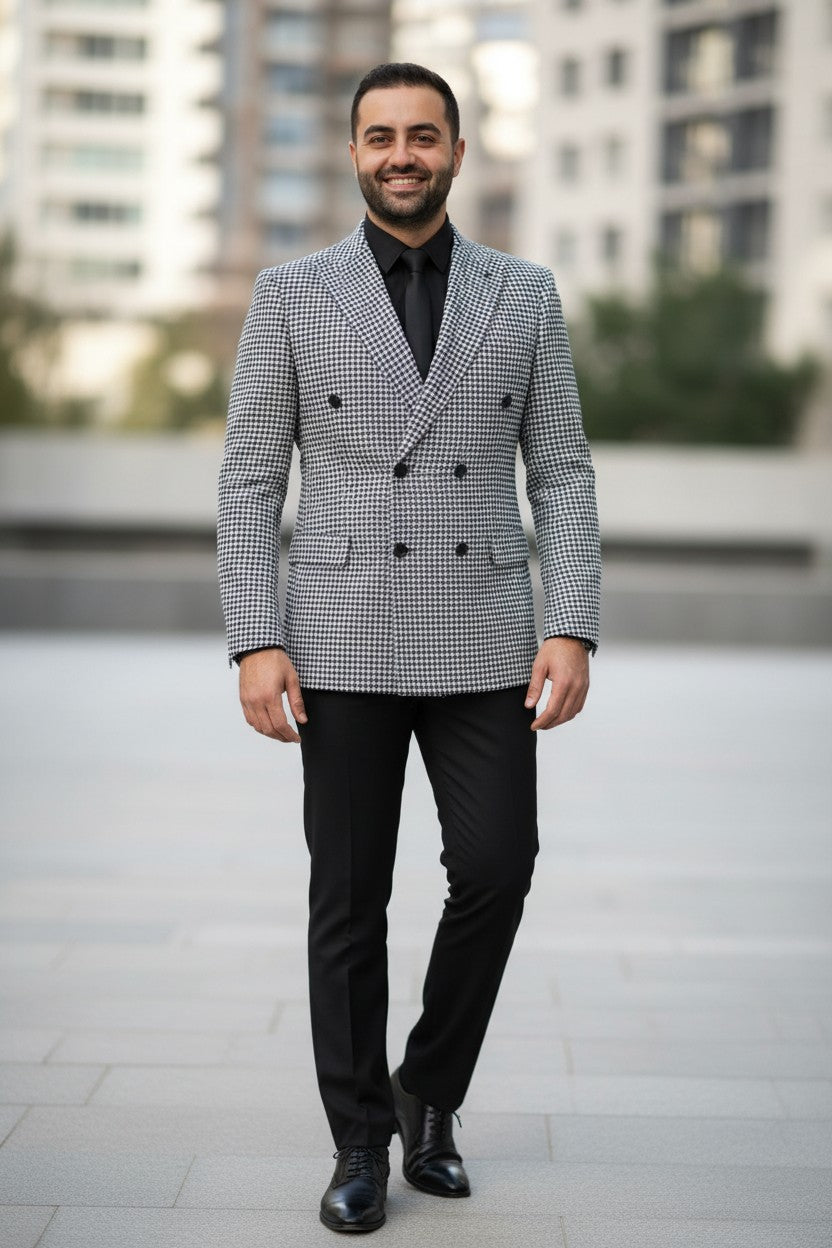 Needle & Stitch | Double Breasted Houndstooth Blazer