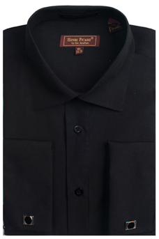A black long-sleeve dress shirt with a pointed collar, button-down front, and two buttoned chest pockets, shown on a plain white background.