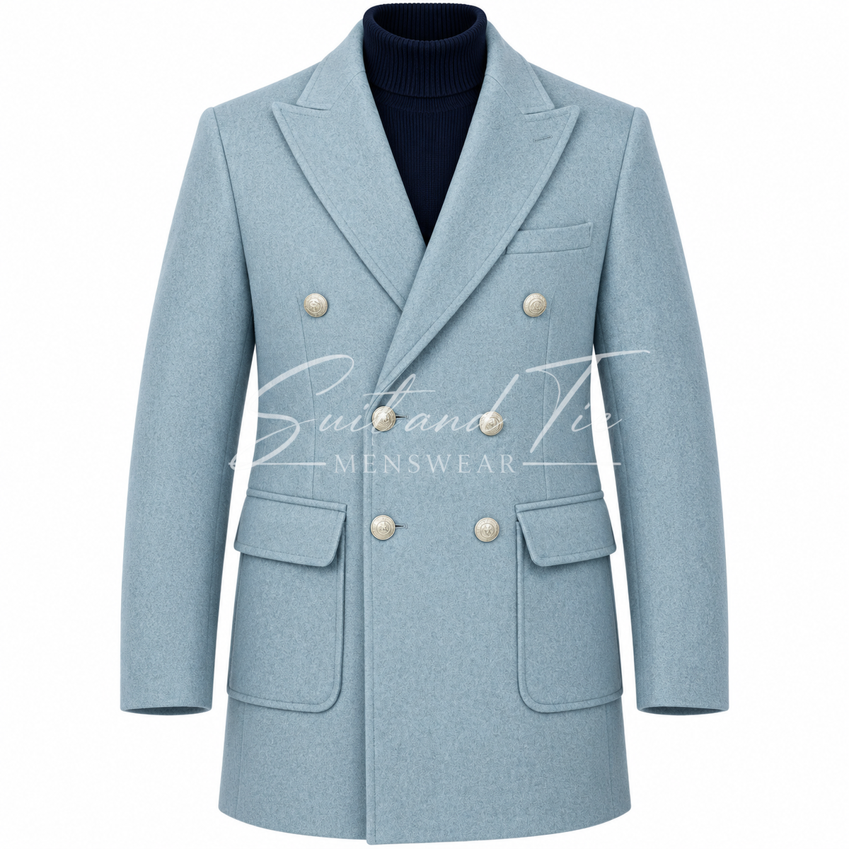 Wessi Slim Fit Double Breasted Peak Lapel Peacoat