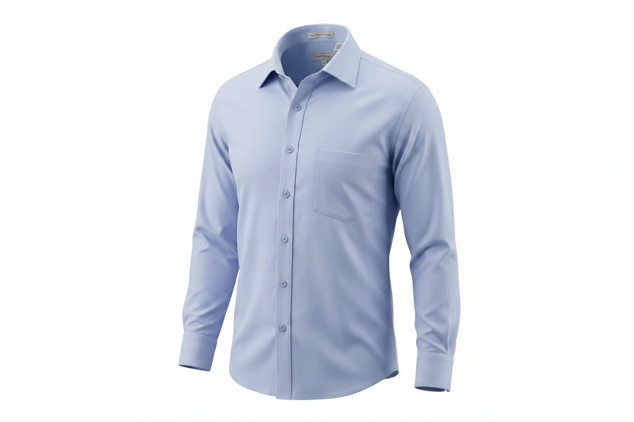 A light lavender long-sleeve button-down dress shirt shown on a clean white background.