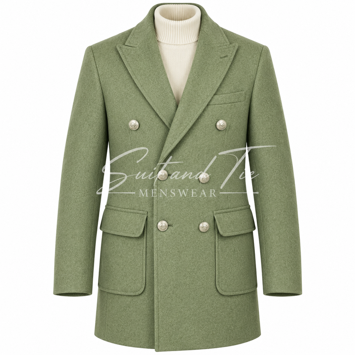 Wessi Slim Fit Double Breasted Peak Lapel Peacoat