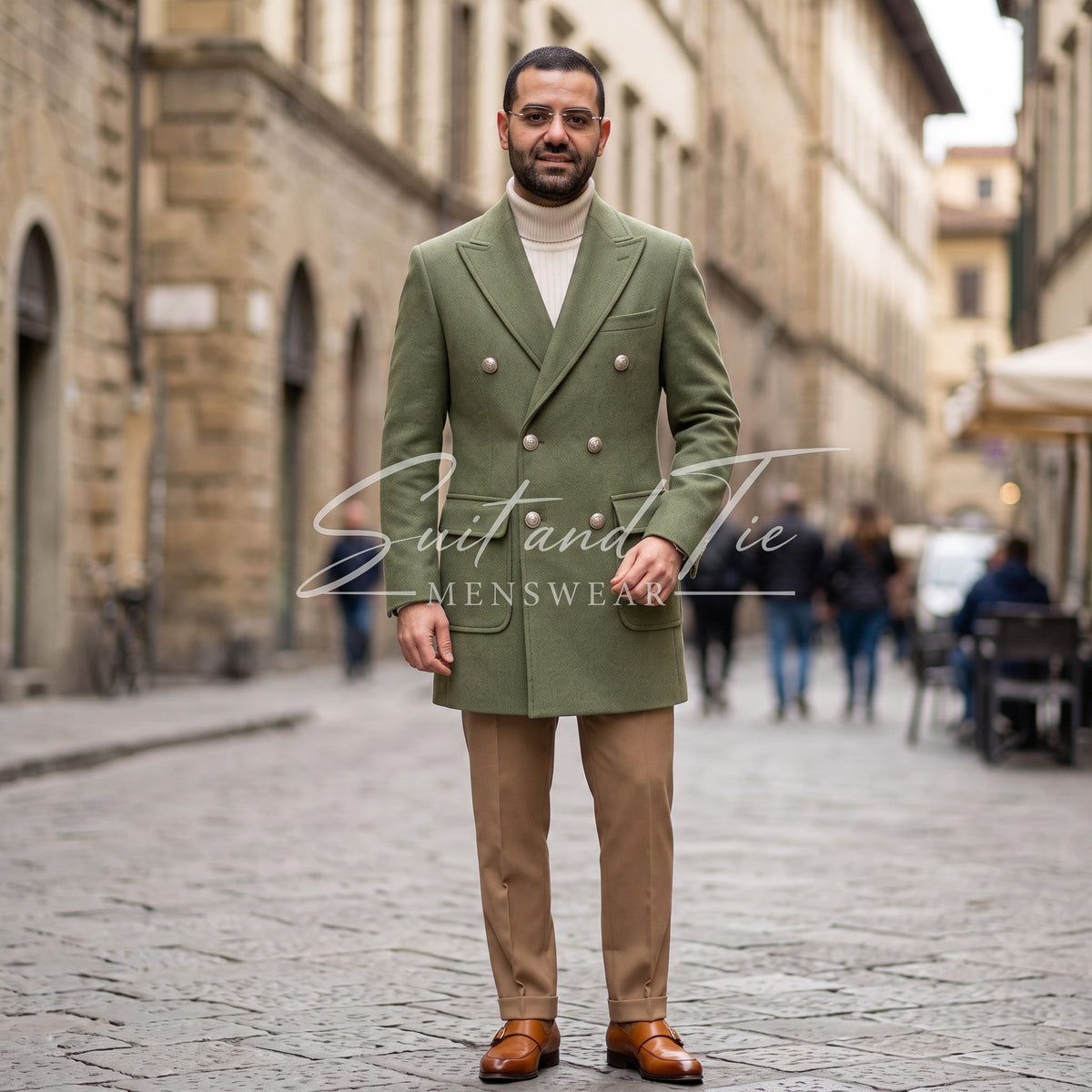 Wessi Slim Fit Double Breasted Peak Lapel Peacoat