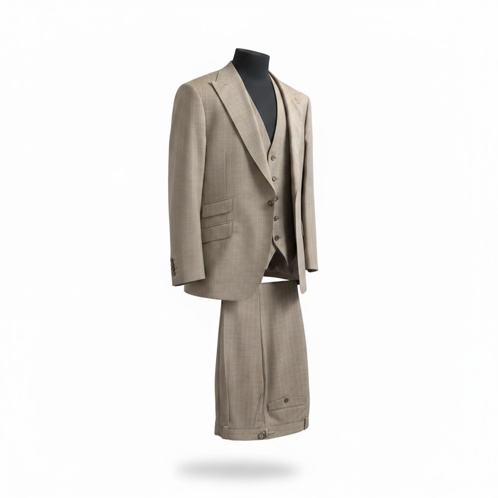 Beige suit on a mannequin against a white background
