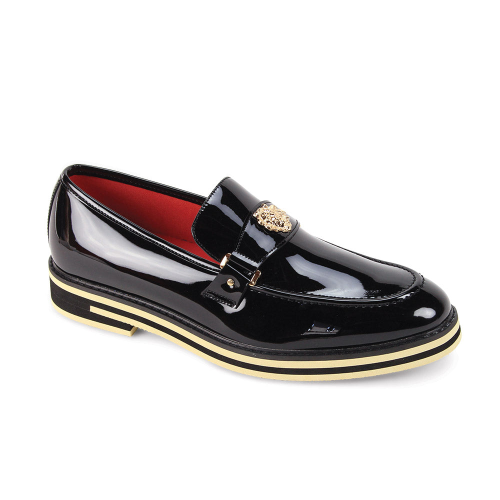 Ashford ASH3 Moc Toe Patent Leather Loafer W/ Gold Medallion