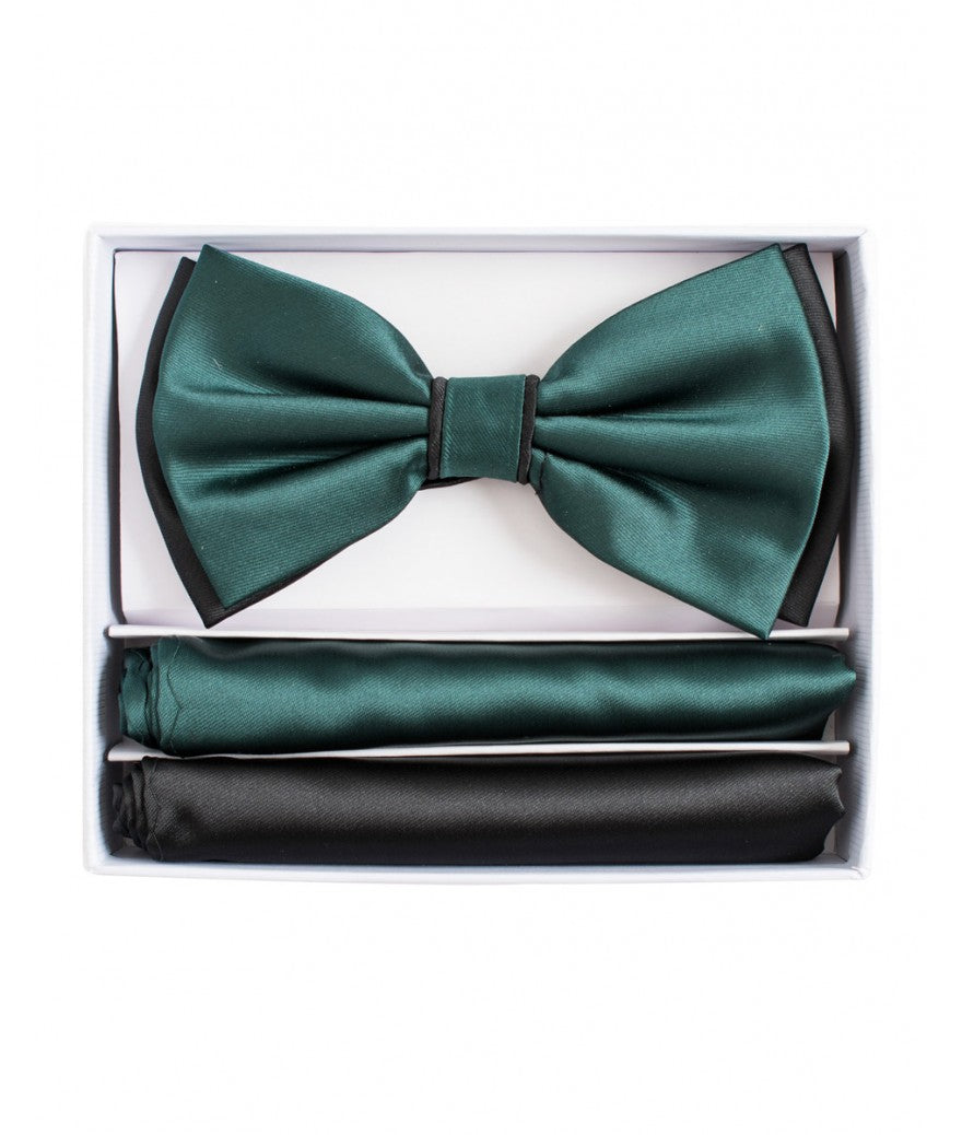 BRAND Q ~ BT2T100 ~ PRETIED 2 TONE SATIN BOW TIE W/ 2-HANKIES