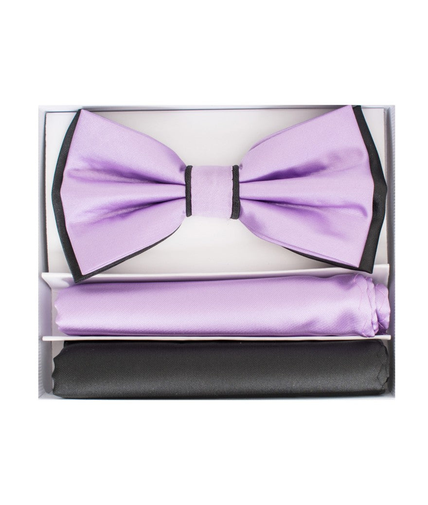 BRAND Q ~ BT2T100 ~ PRETIED 2 TONE SATIN BOW TIE W/ 2-HANKIES
