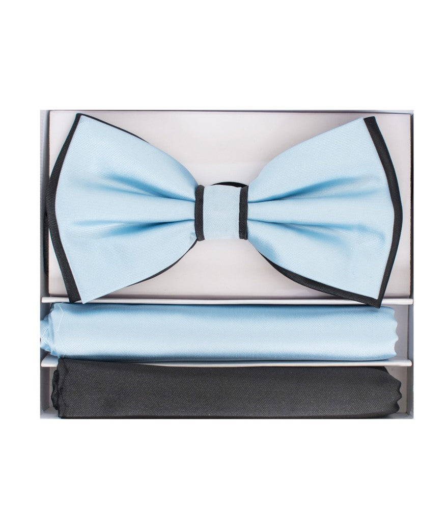 BRAND Q ~ BT2T100 ~ PRETIED 2 TONE SATIN BOW TIE W/ 2-HANKIES