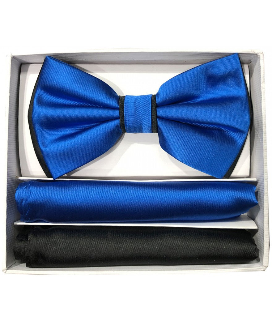 BRAND Q ~ BT2T100 ~ PRETIED 2 TONE SATIN BOW TIE W/ 2-HANKIES