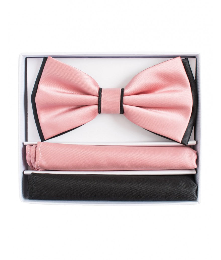 BRAND Q ~ BT2T100 ~ PRETIED 2 TONE SATIN BOW TIE W/ 2-HANKIES