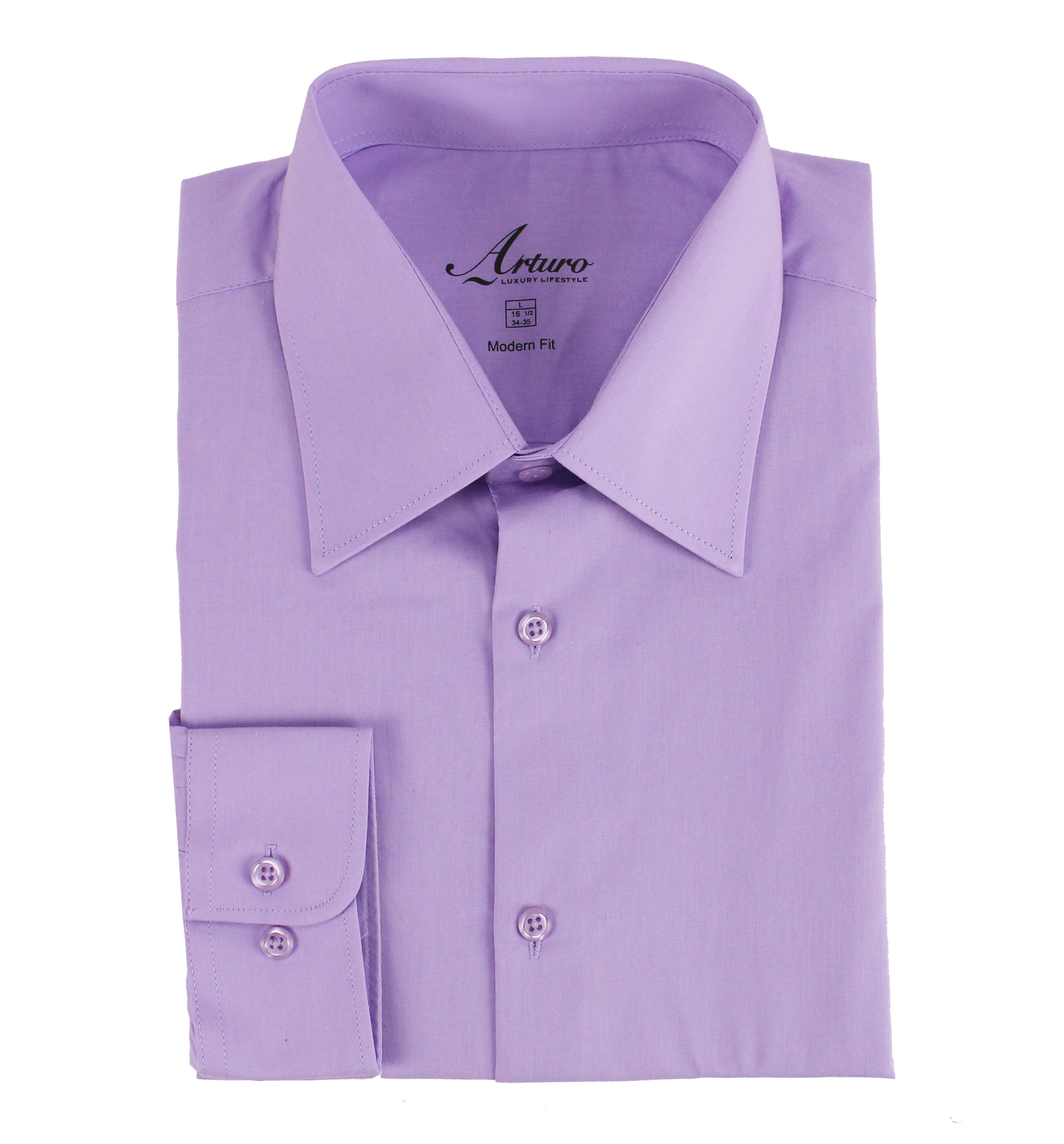A folded light purple dress shirt with a pointed collar, button-down front, and a single-button cuff, shown on a plain white background. The brand name 'Arturo' is visible on the inner neck label.