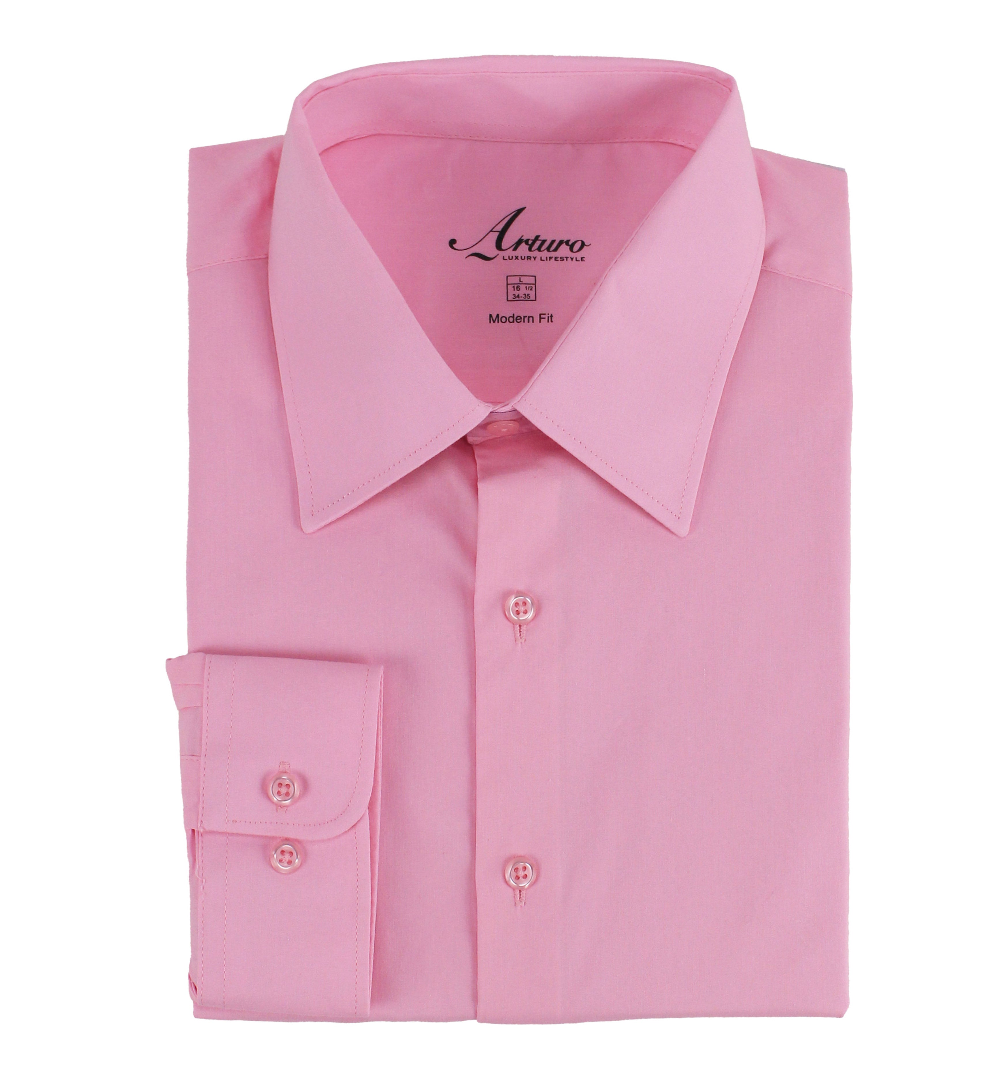 A folded light pink dress shirt with a pointed collar, button-down front, and a single-button cuff, shown on a plain white background. The brand name 'Arturo' is visible on the inner neck label.