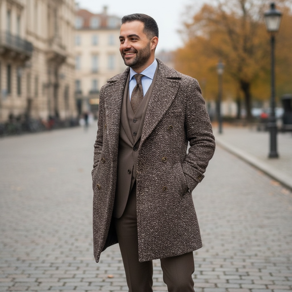 CIGAR SIGNATURE BRAND | TC-1482 | DOUBLE BREASTED TWEED TOPCOAT