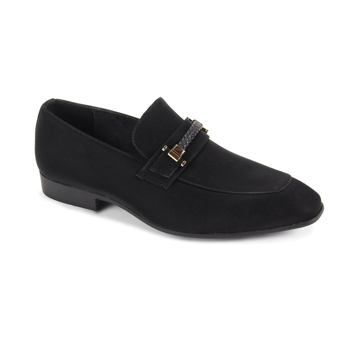 Black Loafer against a gray background