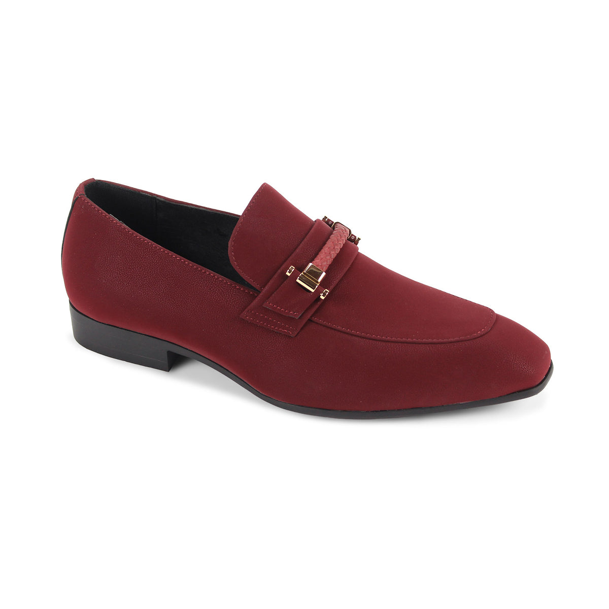 Burgundy Loafer against a gray background