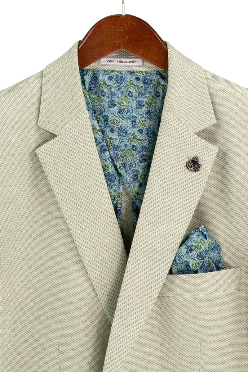 Vinci BRK-4 Regular Fit Textured Weave Stretch Blazer Light Green