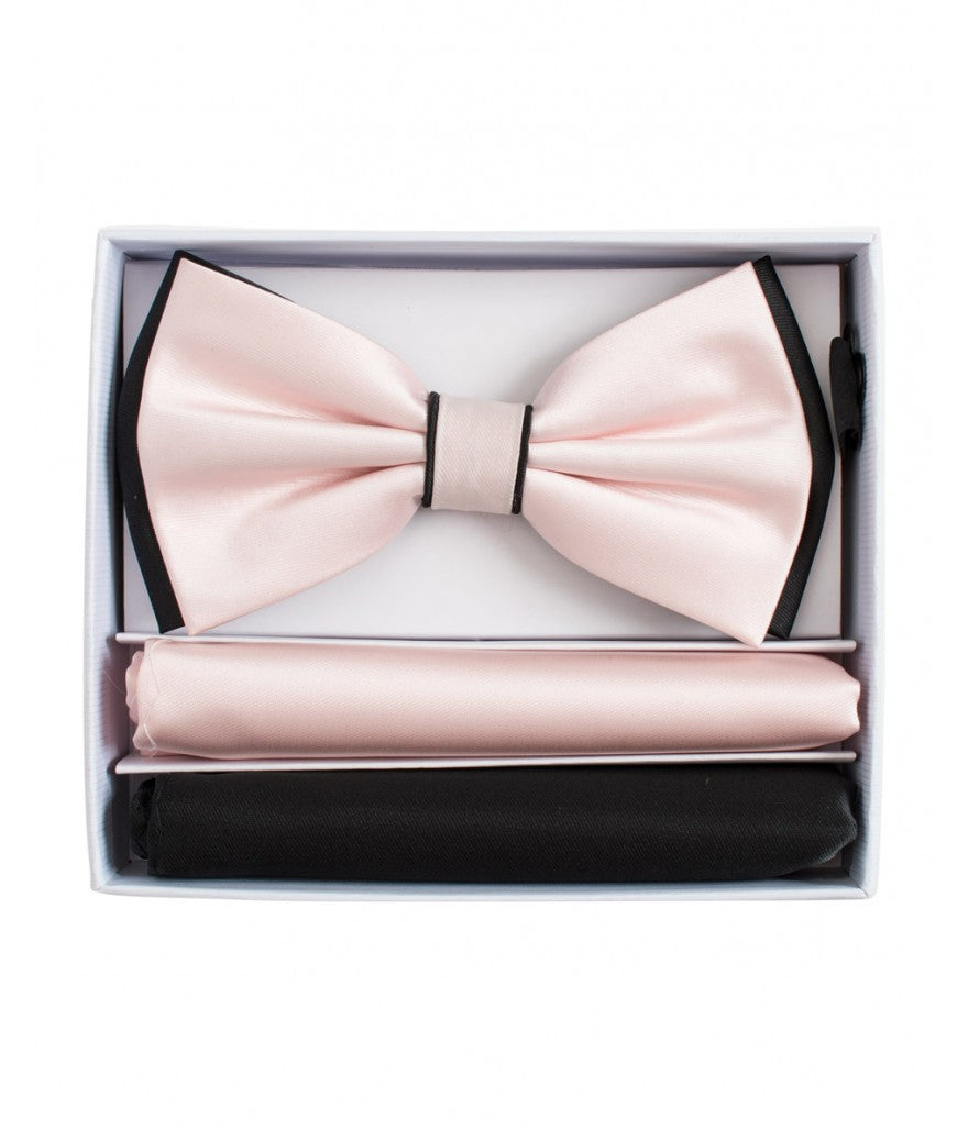 Brand Q | BT2T100 | Pre-Tied Two-Tone Satin Bow Tie & 2 Pocket Squares