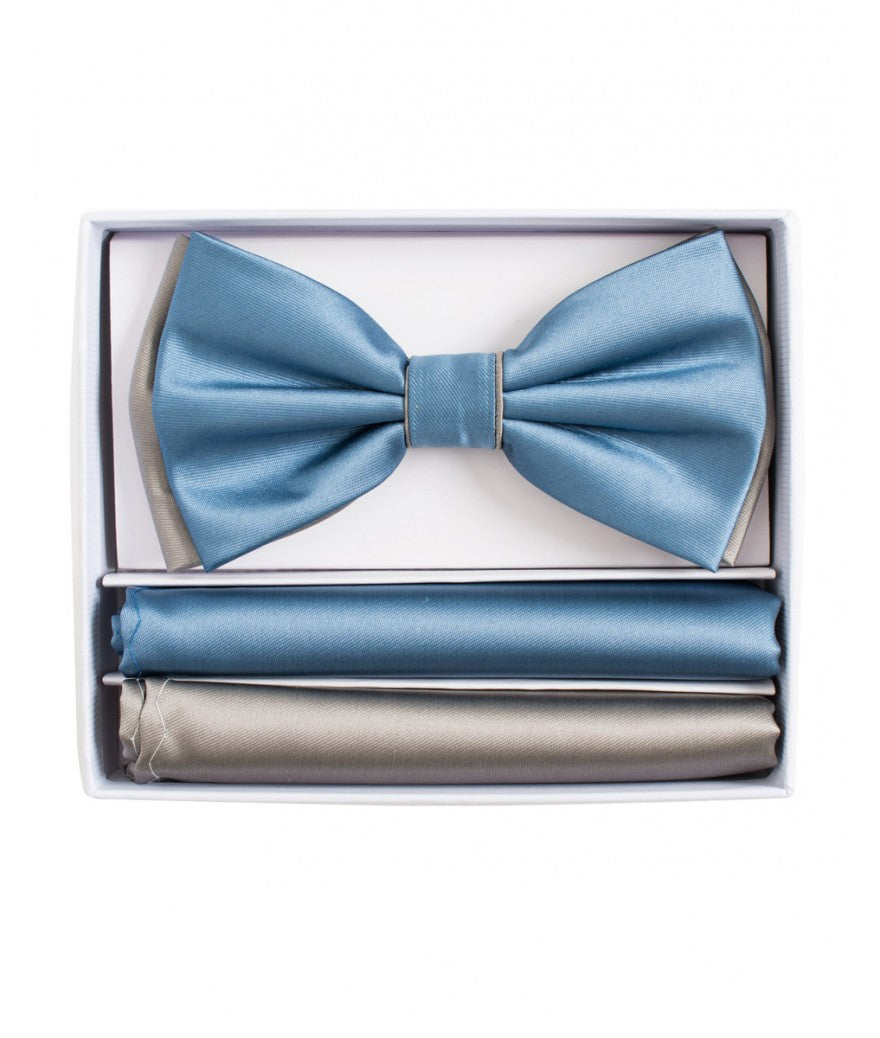 Brand Q | BT2T100 | Pre-Tied Two-Tone Satin Bow Tie & 2 Pocket Squares