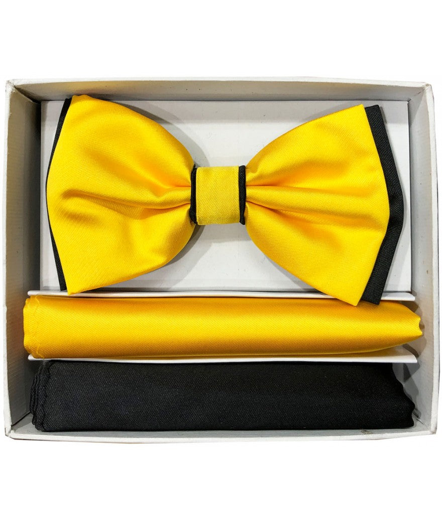 Brand Q | BT2T100 | Pre-Tied Two-Tone Satin Bow Tie & 2 Pocket Squares