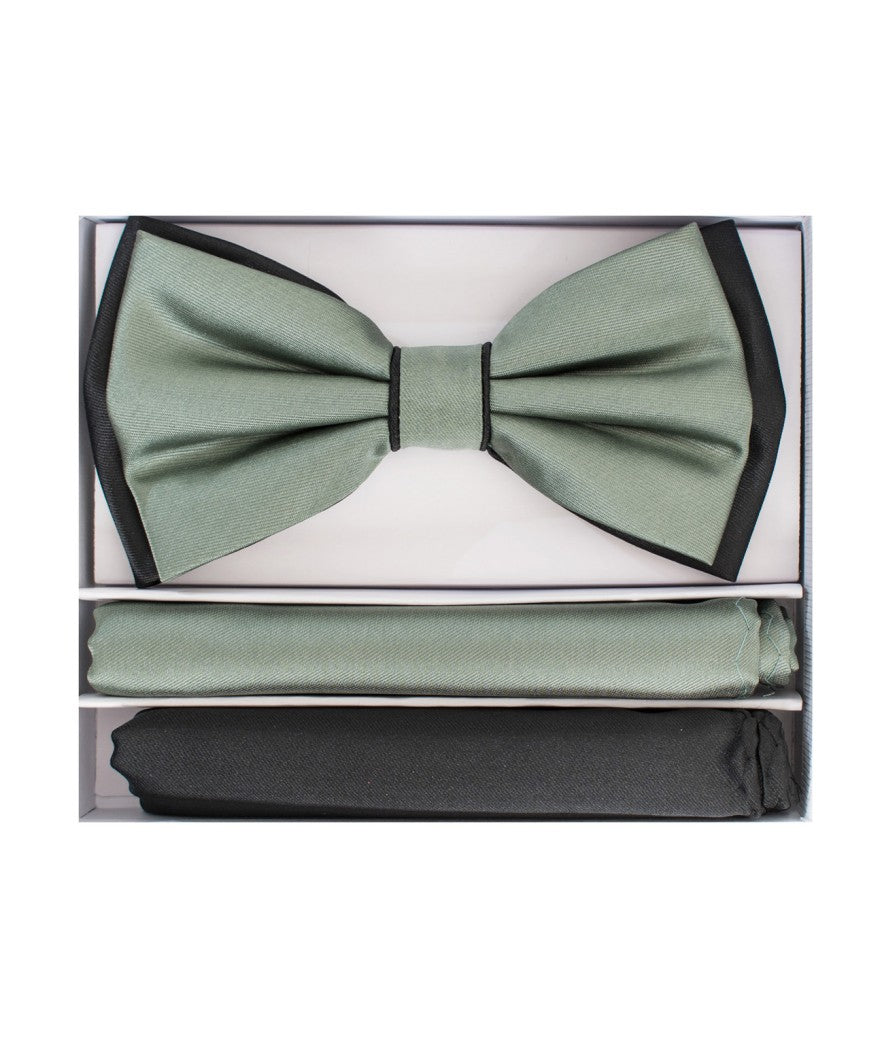 Brand Q | BT2T100 | Pre-Tied Two-Tone Satin Bow Tie & 2 Pocket Squares