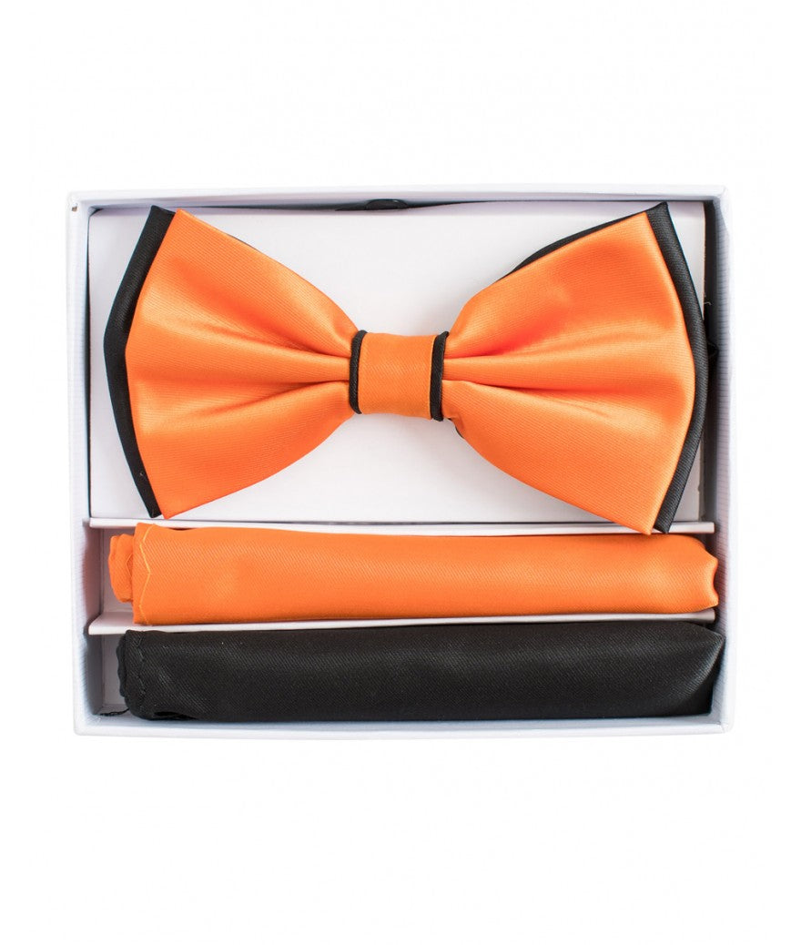 Brand Q | BT2T100 | Pre-Tied Two-Tone Satin Bow Tie & 2 Pocket Squares
