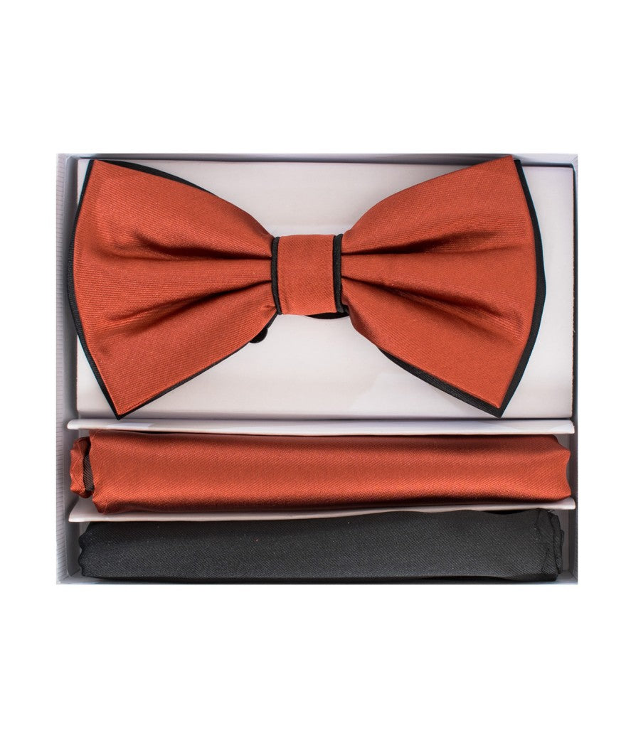 Brand Q | BT2T100 | Pre-Tied Two-Tone Satin Bow Tie & 2 Pocket Squares