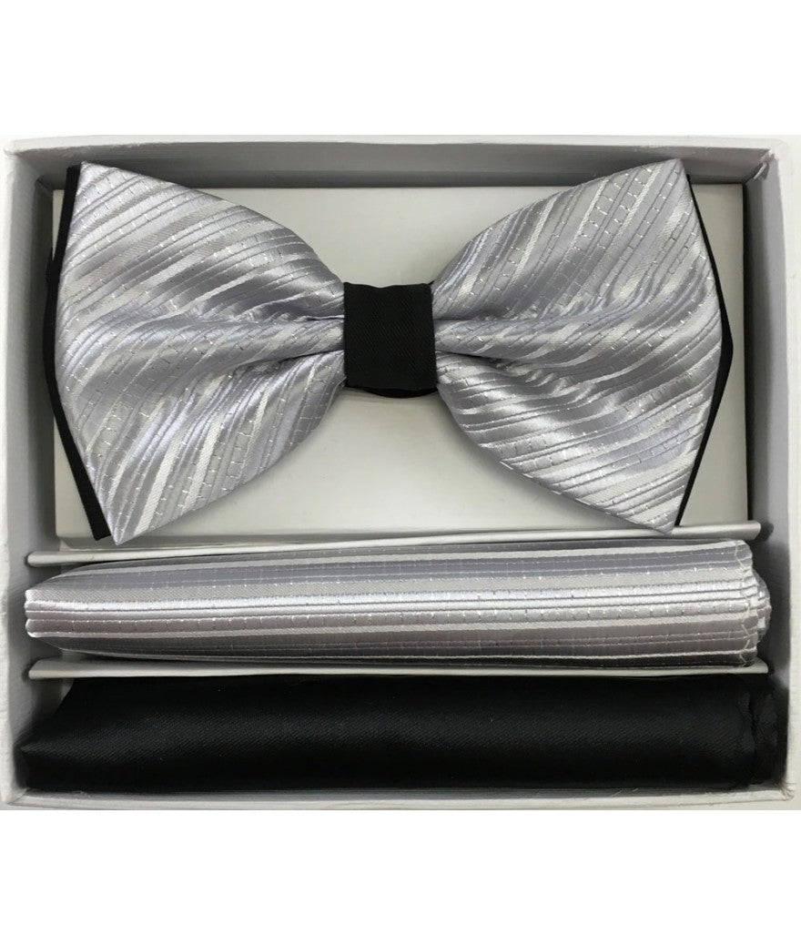 Brand Q | BT2T108 | Pre-Tied Two-Tone Satin Bow Tie & 2 Pocket Squares