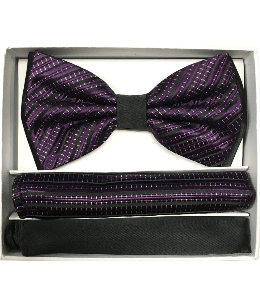 Brand Q | BT2T108 | Pre-Tied Two-Tone Satin Bow Tie & 2 Pocket Squares
