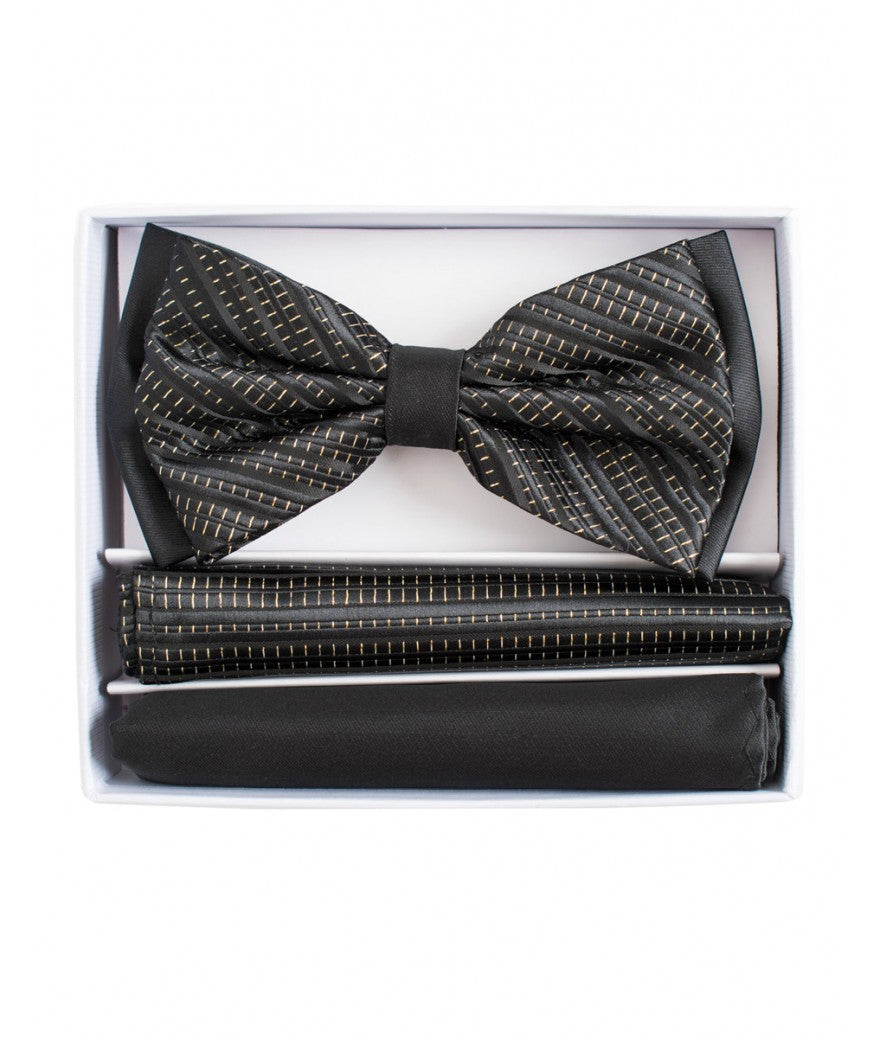 Brand Q | BT2T108 | Pre-Tied Two-Tone Satin Bow Tie & 2 Pocket Squares