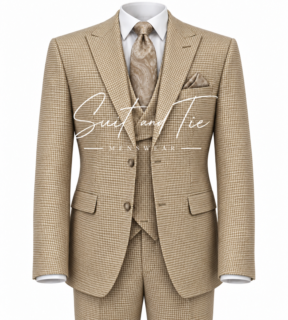 Vitali M3072 Three-Piece Houndstooth Peak Lapel Suit