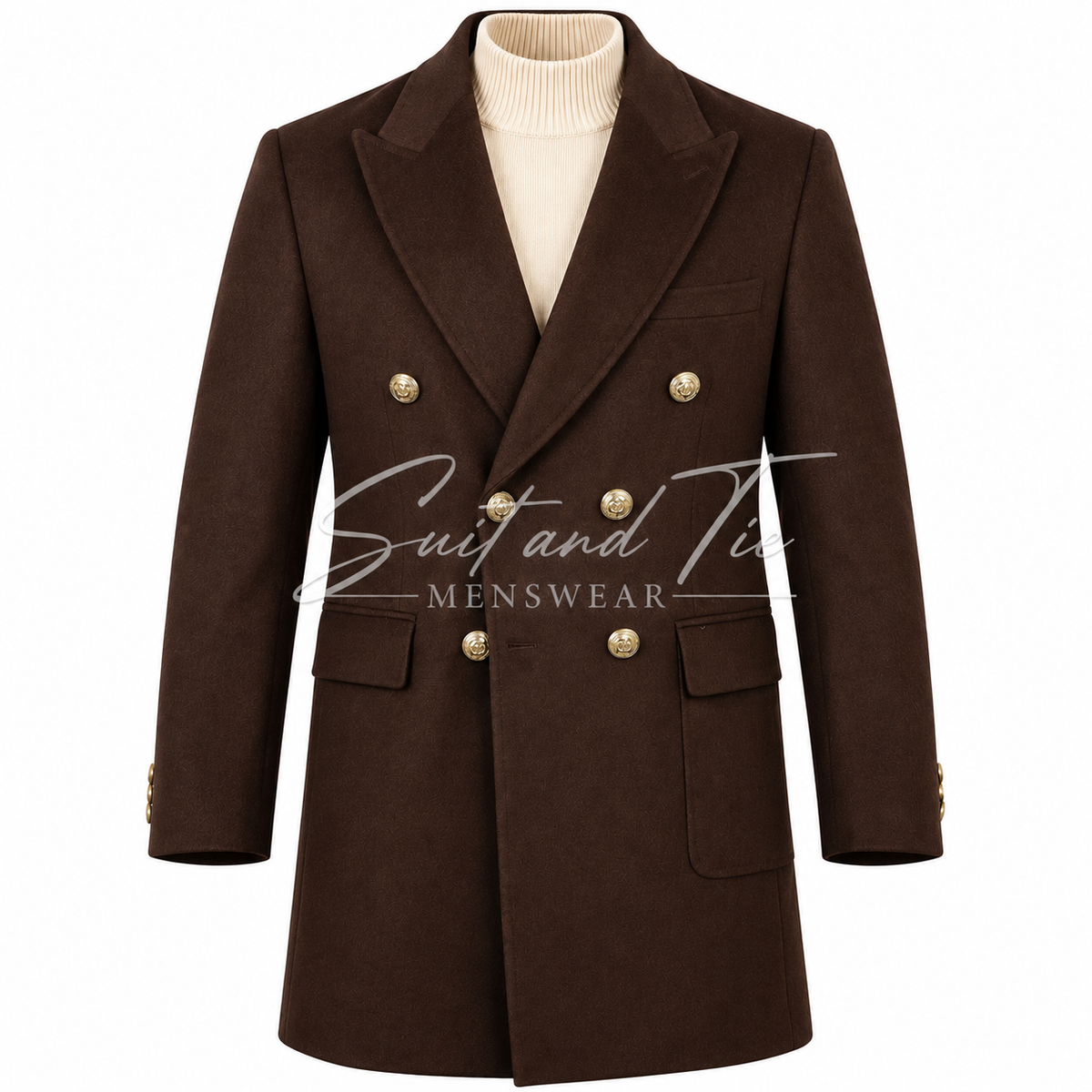 Wessi Slim Fit Double Breasted Peak Lapel Peacoat