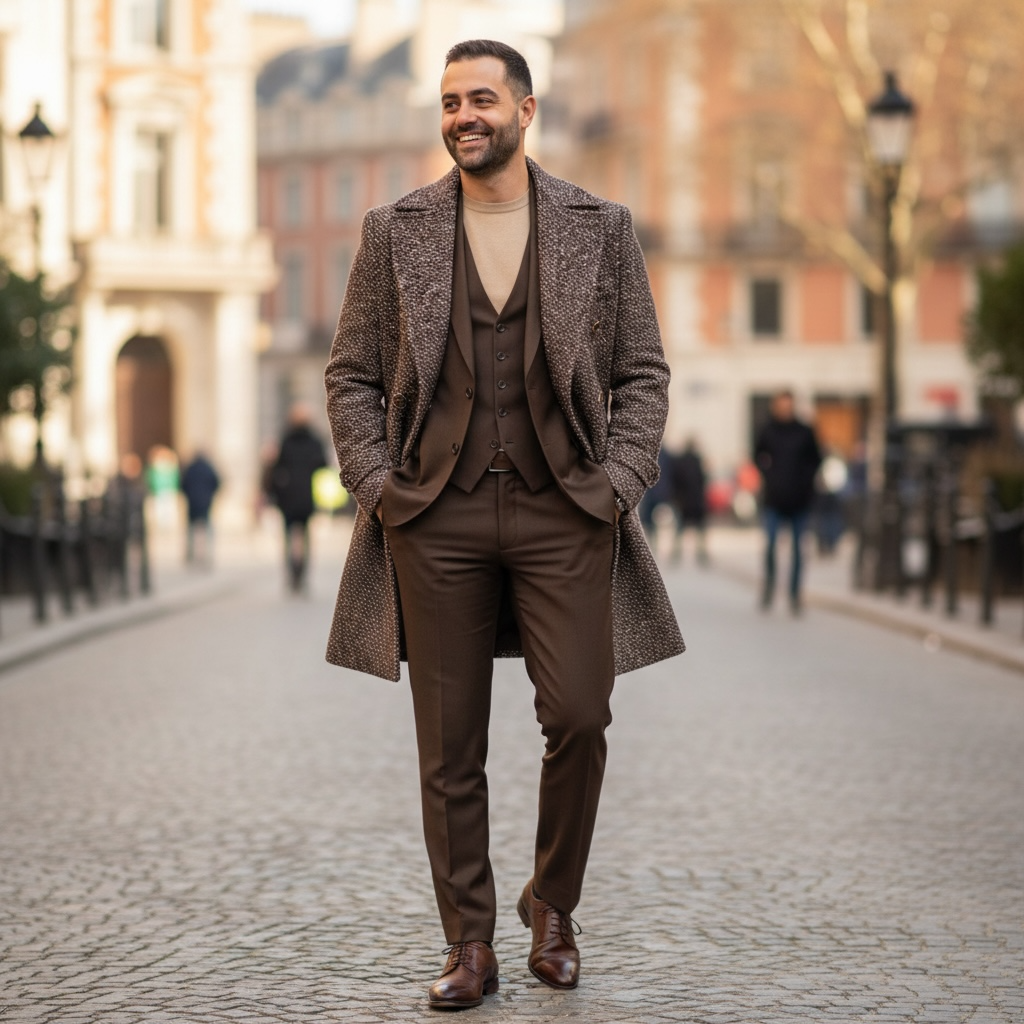CIGAR SIGNATURE BRAND | TC-1482 | DOUBLE BREASTED TWEED TOPCOAT