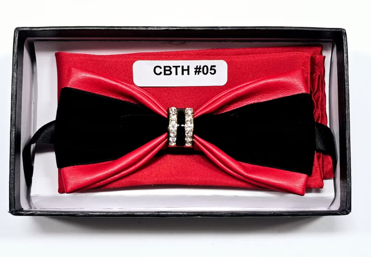 Charles Wain | CBTH | Faux Leather & Velvet Bow Tie with Center Stone