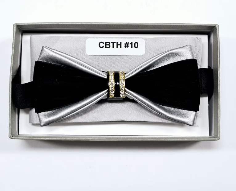 Charles Wain | CBTH | Faux Leather & Velvet Bow Tie with Center Stone